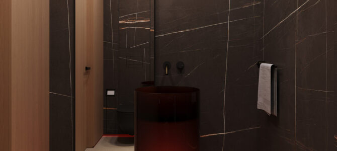 «Good wood». Minimalism guest bathroom