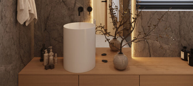 «Good wood». Minimalism bathroom next to the bedroom