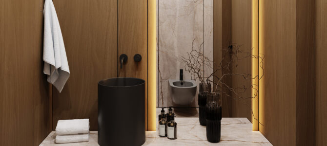 «Bentley House». Guest bathroom in minimalist style